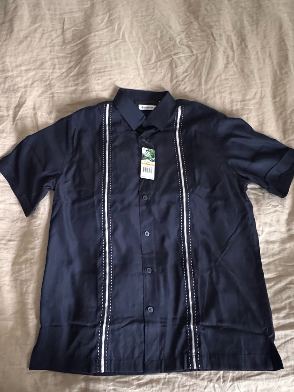 Cubavera Navy Short-Sleeve Button-Down Shirt with White Trim